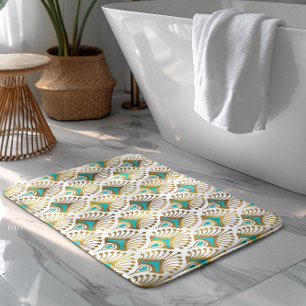 Tapis De Bain Motif Art déco or et bleu sur blanc