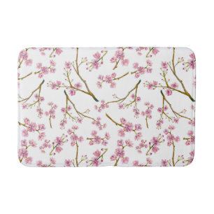 Tapis De Bain Motif assez rose d'aquarelle de fleurs de cerisier