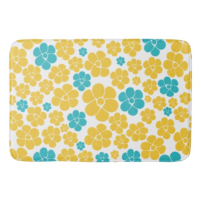 Tapis De Bain Motif aux fleurs - Turquoise et Jaune (Devant)