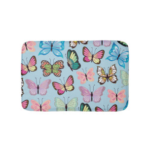 Tapis De Bain Motif aux papillons colorés Pastel Bleu clair