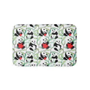 Tapis De Bain motif avec de beaux pandas avec des coeurs