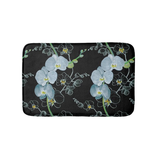 Tapis De Bain Motif blanc d'orchidées d'aquarelle (Devant)