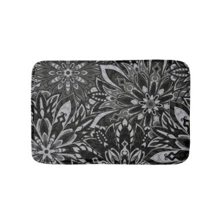 Tapis De Bain Motif blanc et noir de mandala