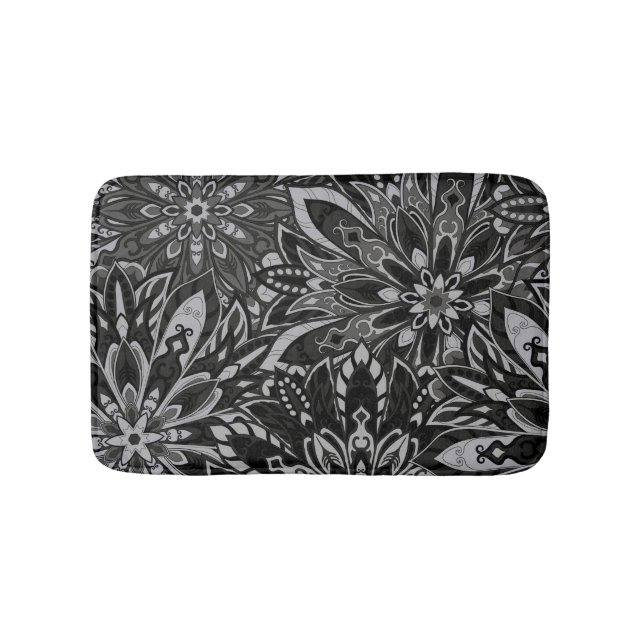 Tapis De Bain Motif blanc et noir de mandala (Devant)