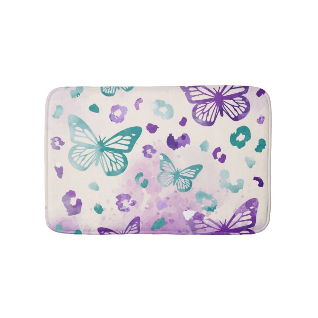 Tapis De Bain Motif blanc léopard des papillons (Devant)