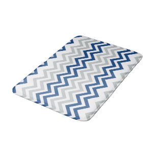 Tapis De Bain Motif bleu à la mode de Chevron de blanc gris