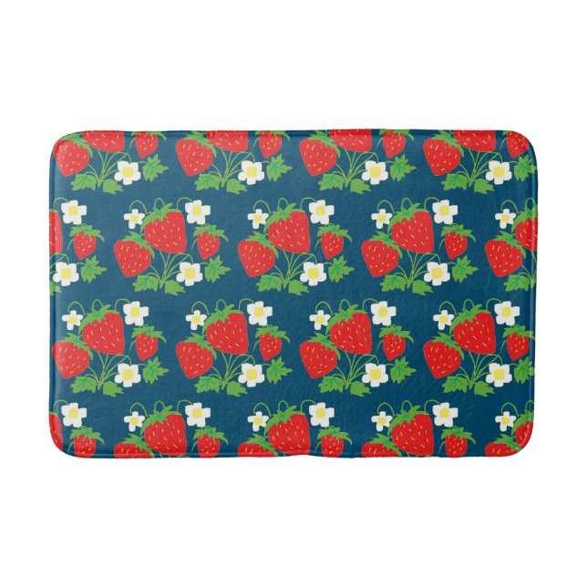 Tapis De Bain Motif bleu fraise et fleur (Devant)