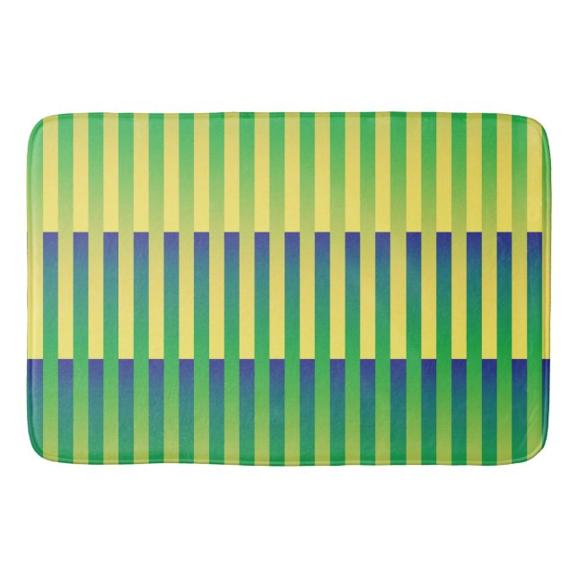 Tapis De Bain Motif bleu jaune vert rayé (Devant)