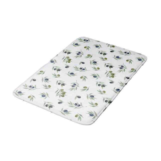 Tapis De Bain Motif botanique chic aquarelle vert olive (Angle)