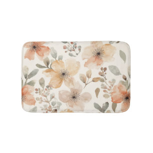 Tapis De Bain Motif botanique floral aquarelle pêche beige