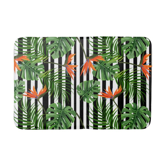 Tapis De Bain Motif botanique rayé de Monstera tropical (Devant)