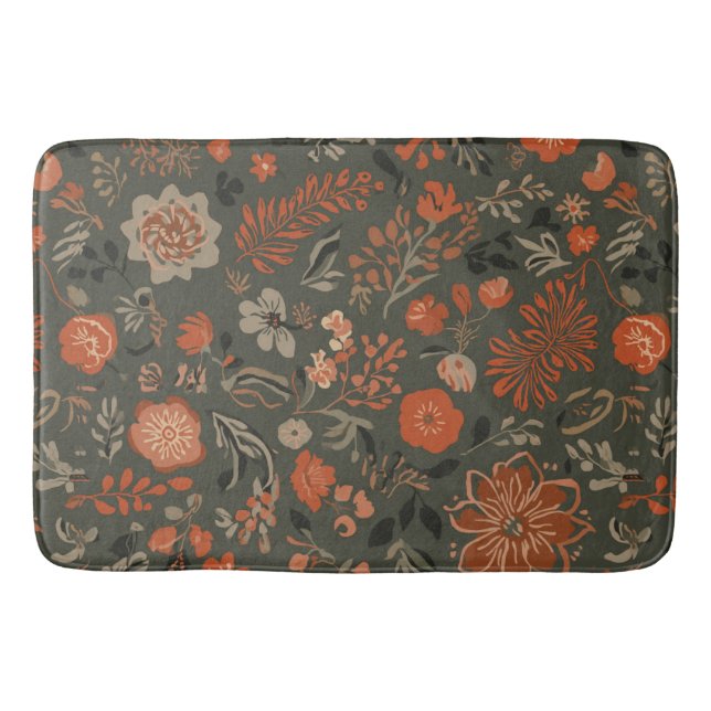 Tapis De Bain Motif botanique terracotta sage boho foncé (Devant)