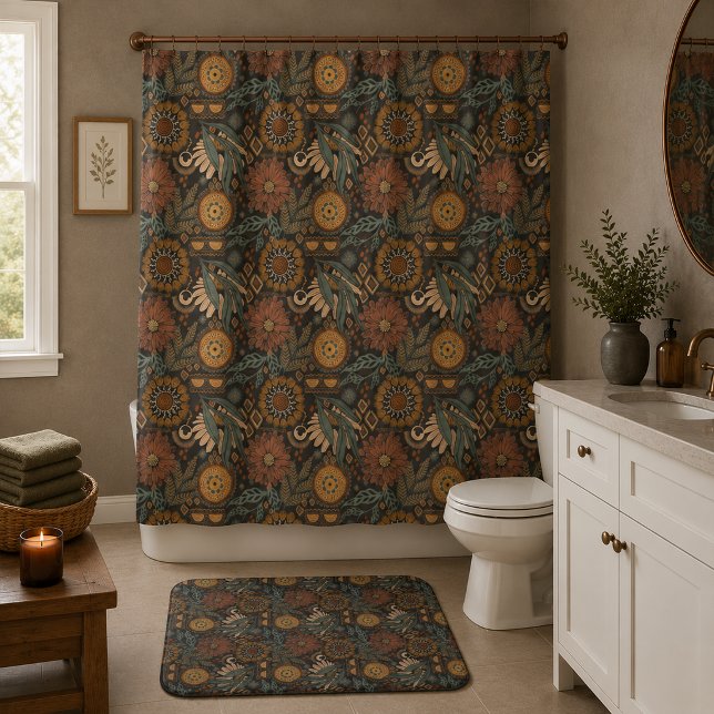 Tapis De Bain Motif botanique terracotta sage boho foncé (Créateur téléchargé)
