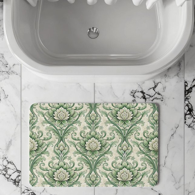 Tapis De Bain Motif botanique vert vintage (Créateur téléchargé)