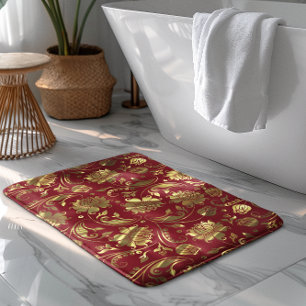 Tapis De Bain Motif Bourgogne & Gold Floral Damques