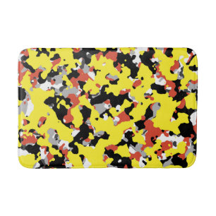 Tapis De Bain Motif camouflage jaune rouge noir gris