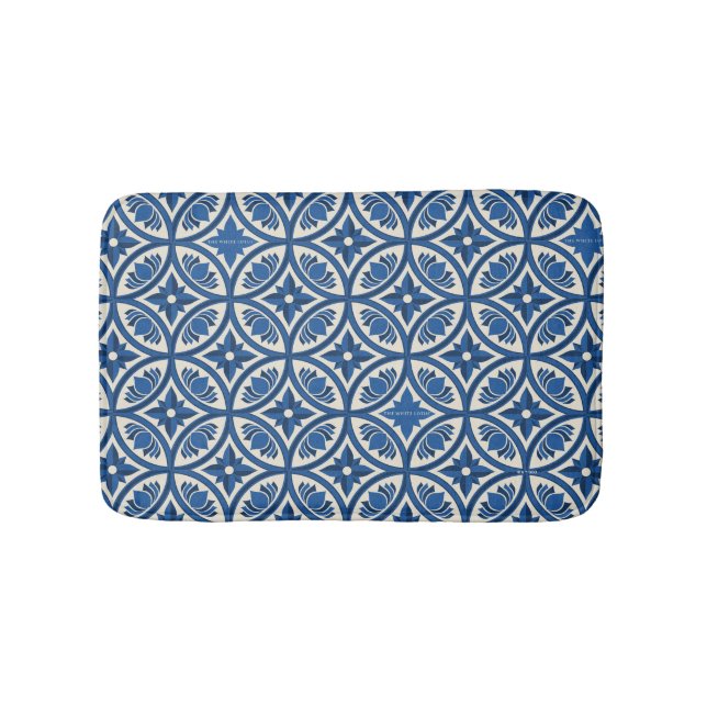 Tapis De Bain Motif Carrelage Lotus Méditerranéen - Le Lotus Bla (Devant)