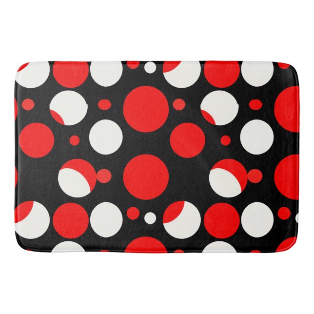 Tapis De Bain Motif Cercles Rouges Noirs et Blancs (Devant)