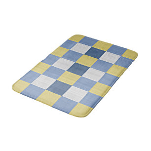 Tapis De Bain Motif Checkered blanc jaune turquoise bleu en