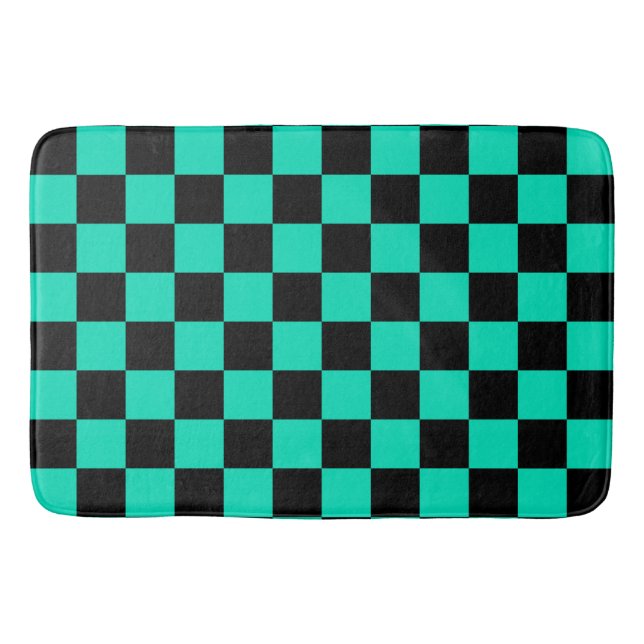 Tapis De Bain Motif chèque À damiers noir vert (Devant)