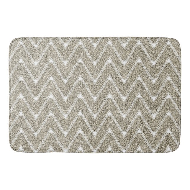 Tapis De Bain Motif Chevron Brun Sable Velouté (Devant)