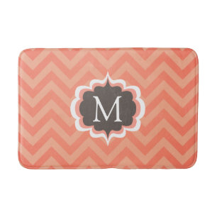 Tapis De Bain Motif Chevron Rose Corail Monogramme Personnalisé