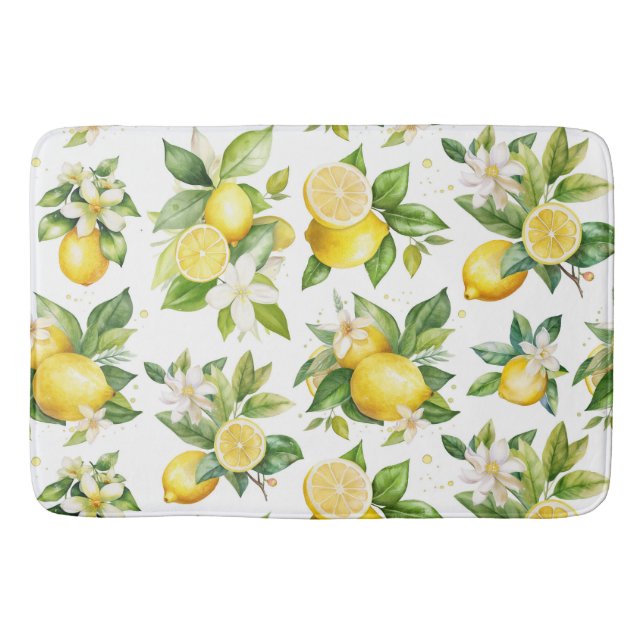 Tapis De Bain Motif citron, Fleurs de citron, Feuilles, Citrus (Devant)
