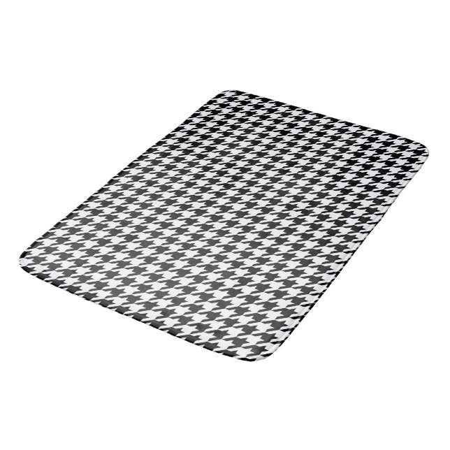 Tapis De Bain Motif classique en Houndstooth : Noir & Blanc Vint (Angle)