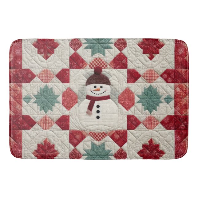 Tapis De Bain Motif courbé Snowman Rouge Blanc Vert (Devant)