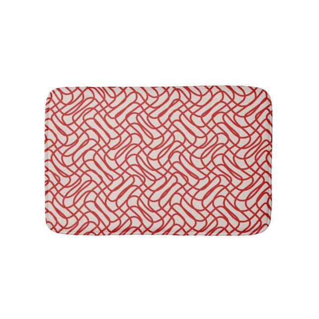 Tapis De Bain Motif Crème Et Ligne Abstraite Rouge (Devant)