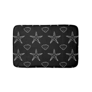 Tapis De Bain Motif Croquis Starfish Seashell en noir