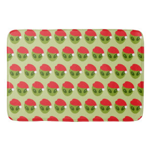Tapis De Bain Motif d'alien vert mignon avec chapeau de Père Noë
