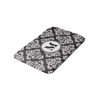 Tapis De Bain Motif Damas noir et blanc Monogramme