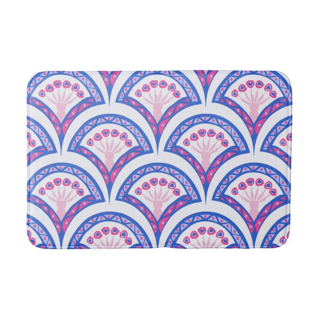 Tapis De Bain motif damassé floral bleu (Devant)