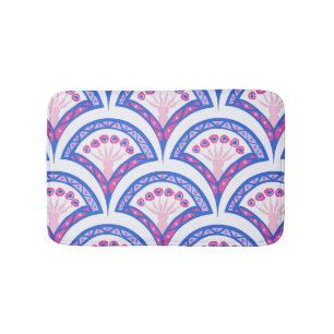 Tapis De Bain motif damassé floral bleu