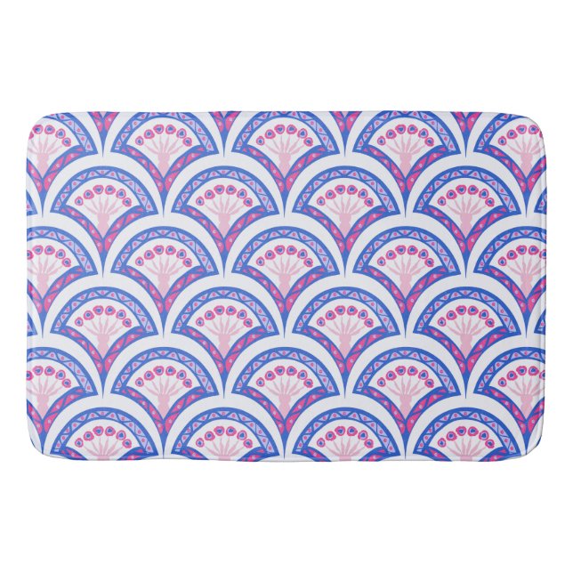 Tapis De Bain motif damassé floral bleu (Devant)