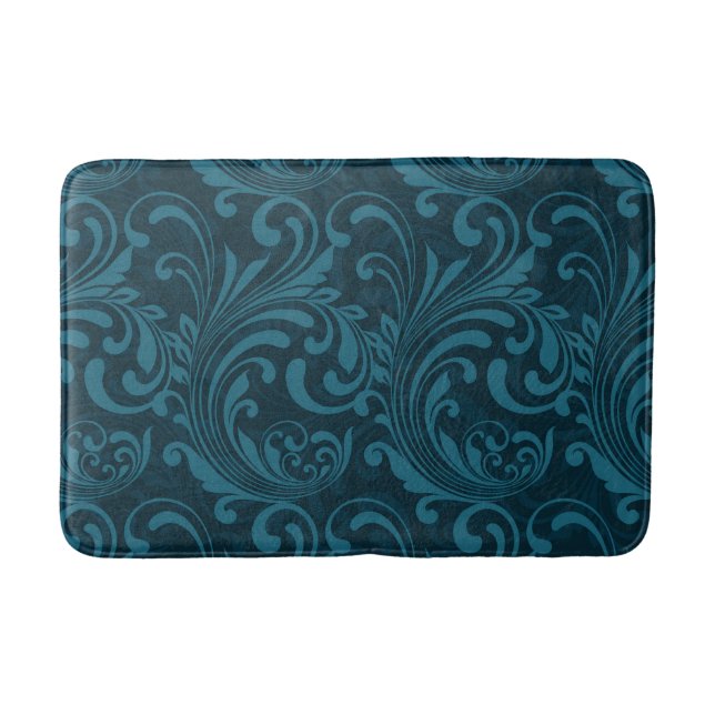 Tapis De Bain Motif damassé floral sarcelle foncé (Devant)