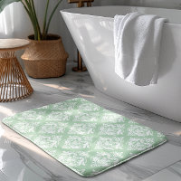Motif damassé floral vert sauge et blanc