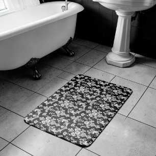 Tapis De Bain Motif damassé noir et blanc victorien