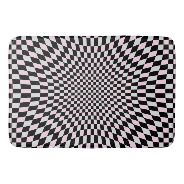 Tapis De Bain Motif damier trippy rose noir gris (Devant)