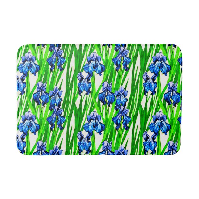 Tapis De Bain Motif d'aquarelle bleu Iris (Devant)