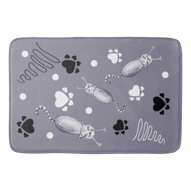 Tapis De Bain Motif D'Aquarelle Chats Et Pâtes (Devant)