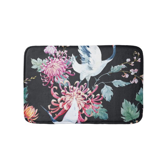 Tapis De Bain Motif d'aquarelle de la grue rouge Chrysanthemum (Devant)