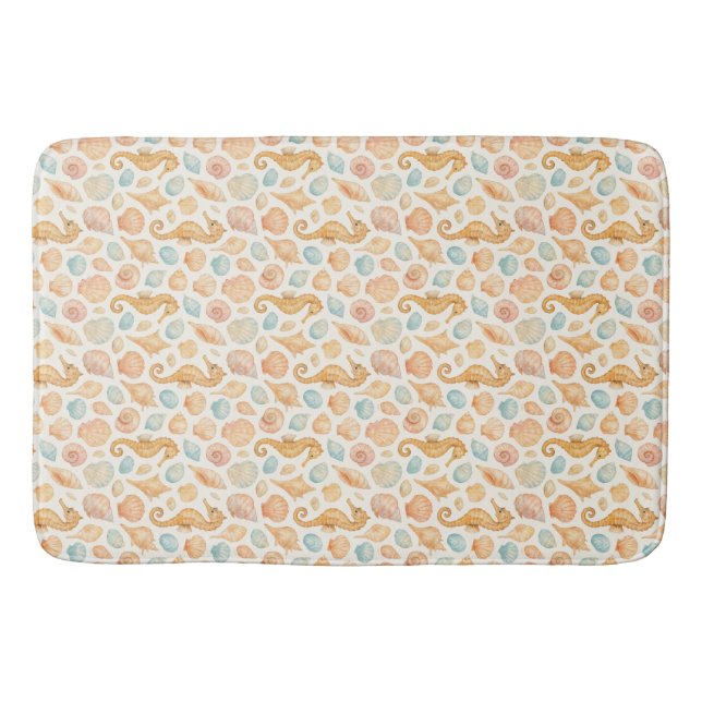 Tapis De Bain Motif d'aquarelle des coquillages et des hippocamp (Devant)