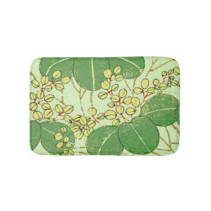 Tapis De Bain Motif d'art botanique floral de la feuille japonai