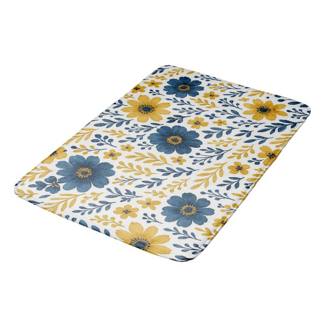 Tapis De Bain Motif d'art floral méditerranéen classique (Angle)