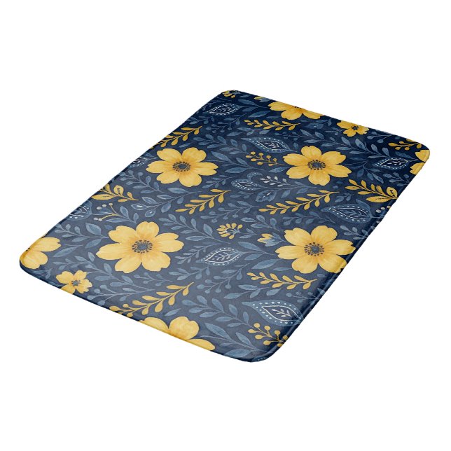 Tapis De Bain Motif d'art floral méditerranéen élégant (Angle)