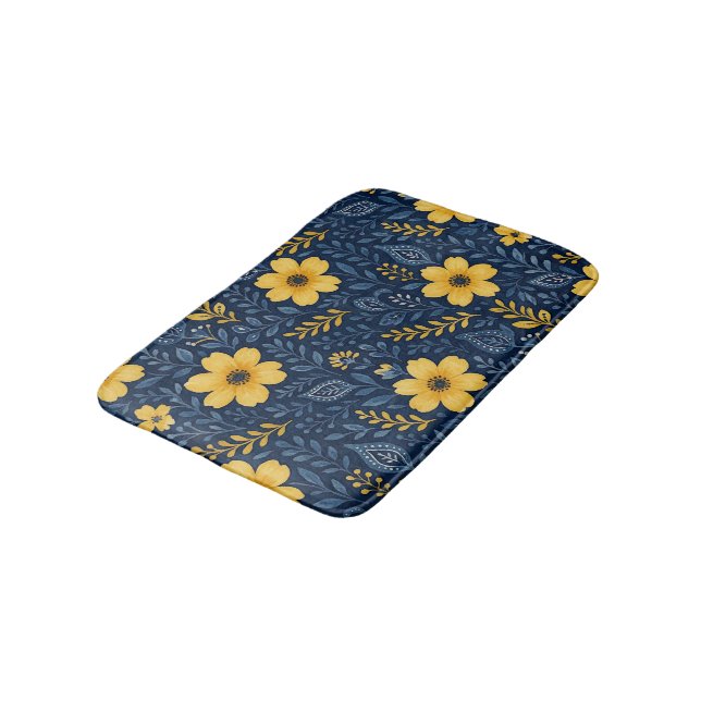 Tapis De Bain Motif d'art floral méditerranéen élégant (Angle)