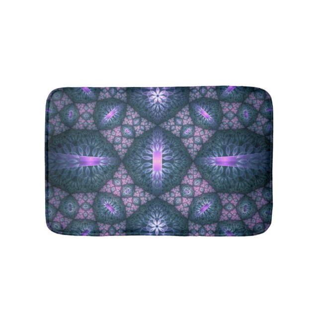 Tapis De Bain motif d'art fractal 3D Turquoise violet rose (Devant)