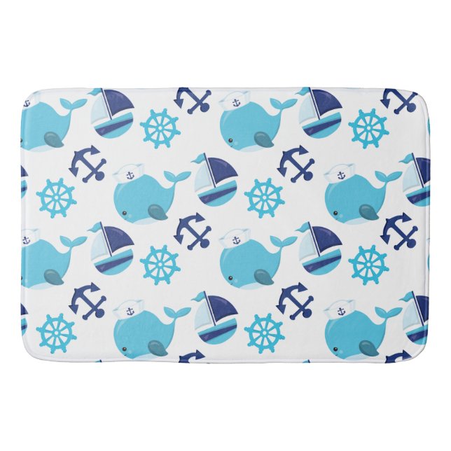 Tapis De Bain Motif De Baleines, Beaux Baleines, Baleines Bleues (Devant)